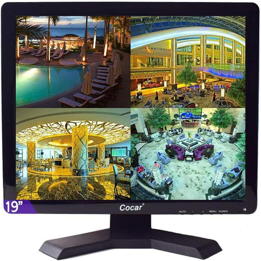 19 inch CCTV Security Monitor with BNC VGA HDMI AV Built-in Speaker 4:3 HD Display LCD Screen Display with USB Media Player for Home Surveillance Camera STB PC