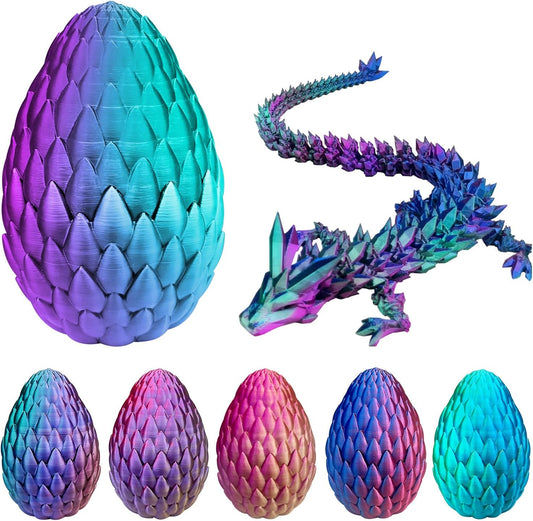 3D Printed Dragon with Dragon Egg 16.5'' Articulated Dragon Crystal Dragon Fidget Dragon Egg Toys Executive Desk Toys (Blue Burgundy, Dragon & Egg)