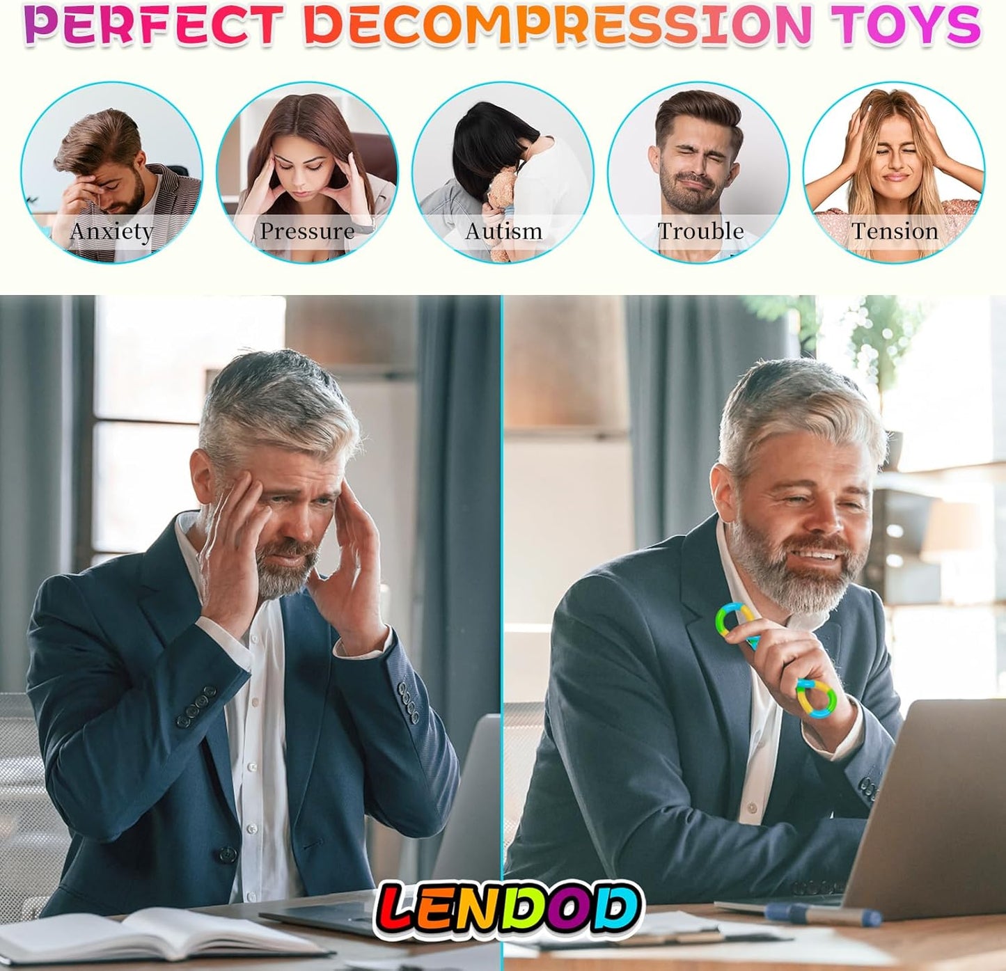 (20-Pack) Quiet Fidgets for Classroom Kids Silent ADHD, Brain Imagination Tools Multicolored Fidget Twist Toys, Relaxation Therapy & Stress Relief Education Toys - Gift for Teens and Adults