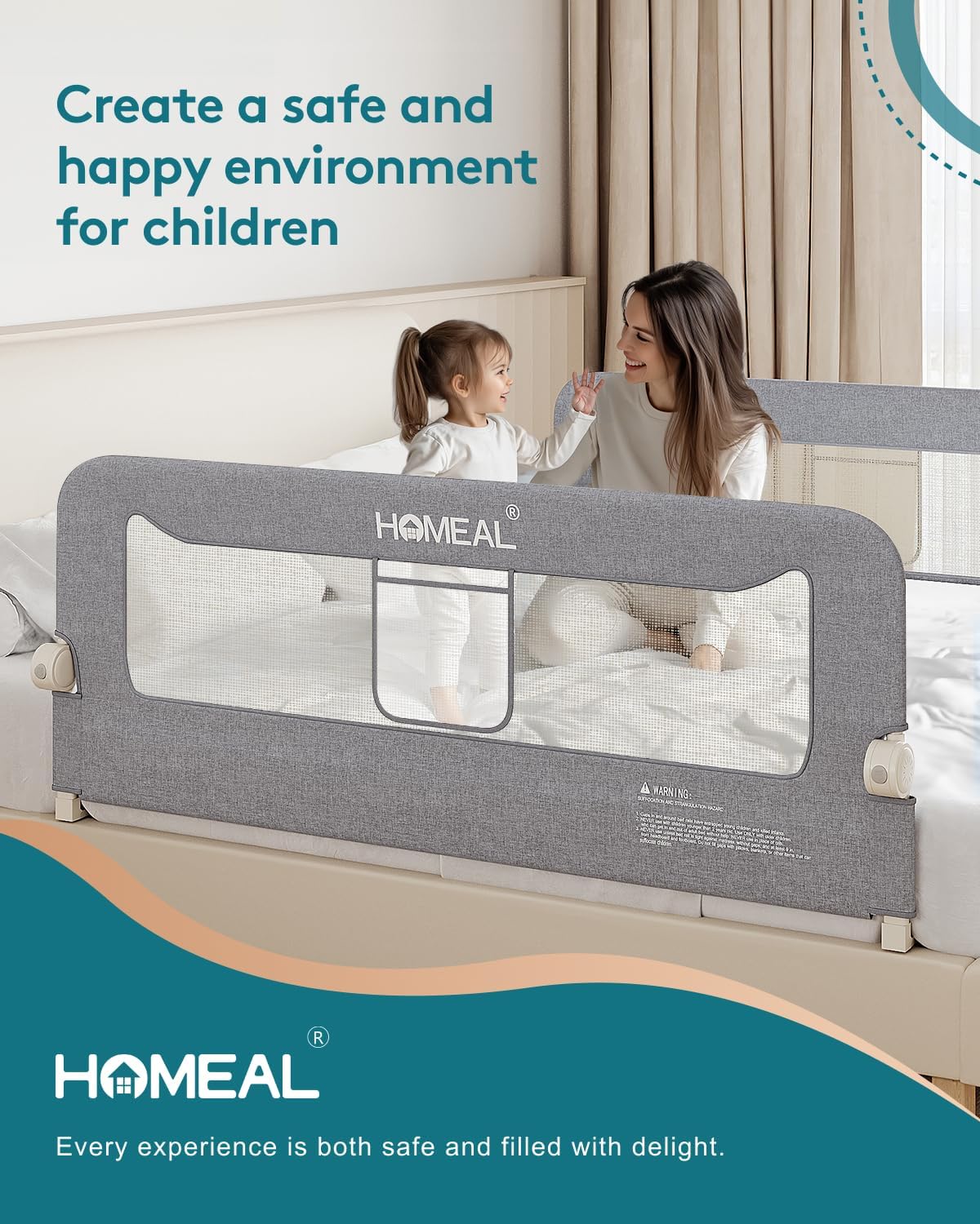HOMEAL 47in Foldable Toddler Bed Rails with U-Shape Base, Bed Rail for Toddlers, Baby Bed Rail Guard for for Twin, Full, Queen, King Beds, Bed Rail for Baby, Grey