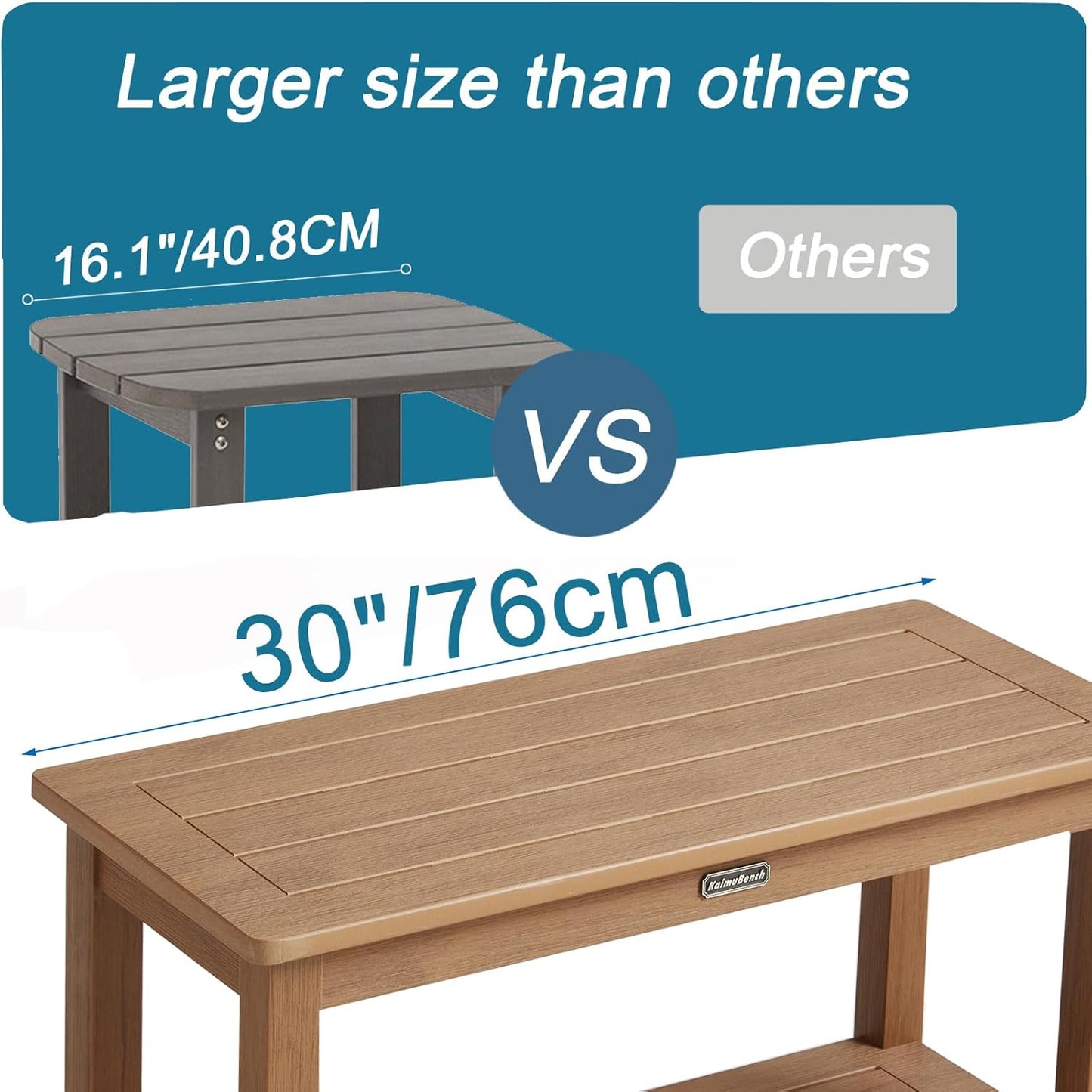 30'' Large Shower Bench Seat, Poly Lumber Bath Stool for Inside Shower Waterproof, HDPS Bathroom Chair for Shaving Legs with Adjustable Feet, Non-Slip & No Maintenance, Brown (30 x 13 Inches)