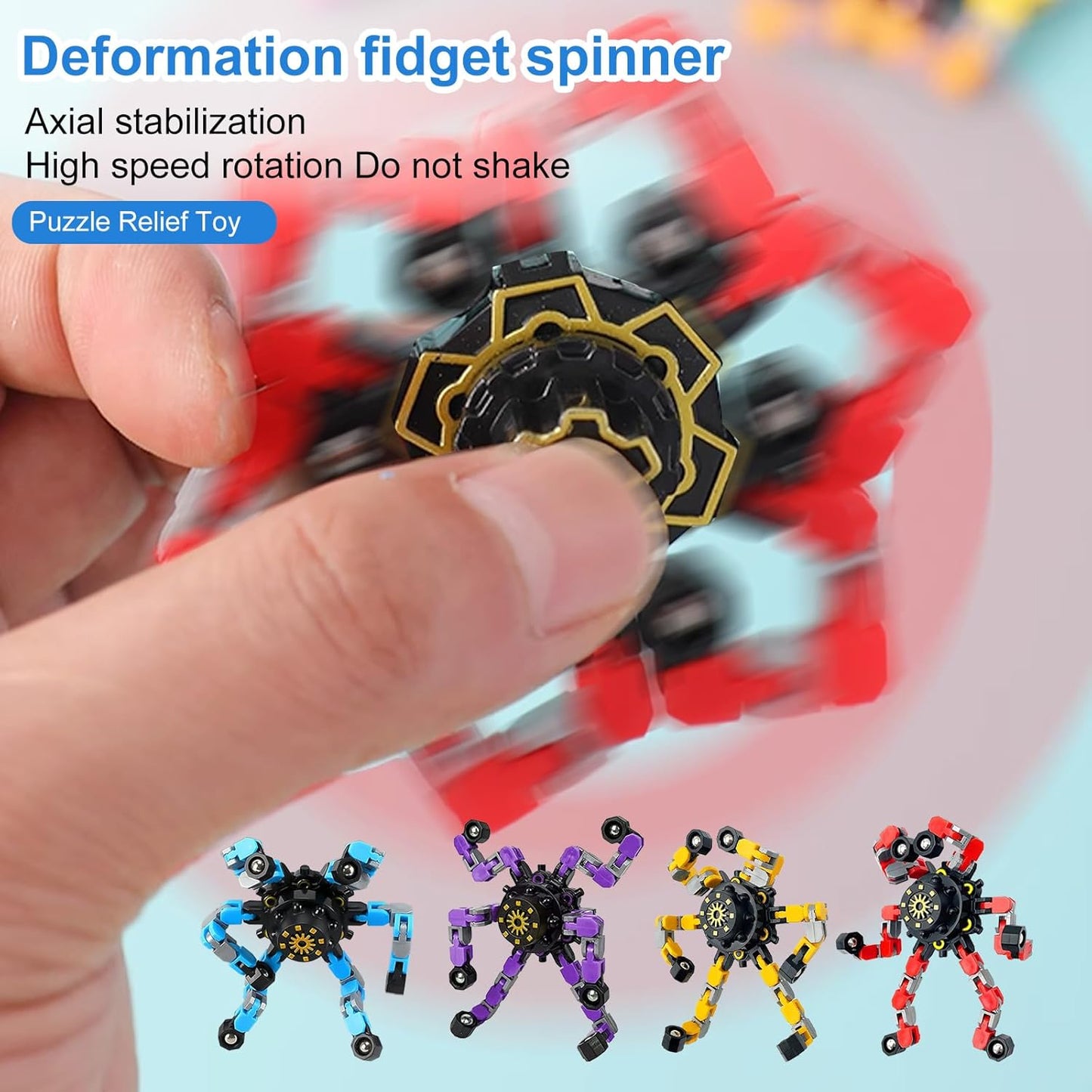 24 Pcs Finger Spinners Sensory Toys, Creative Transformable Chain Robot Toy Fidget Finger Spinners DIY Stress Relief Toy with Transformable Chain for Boys Girls