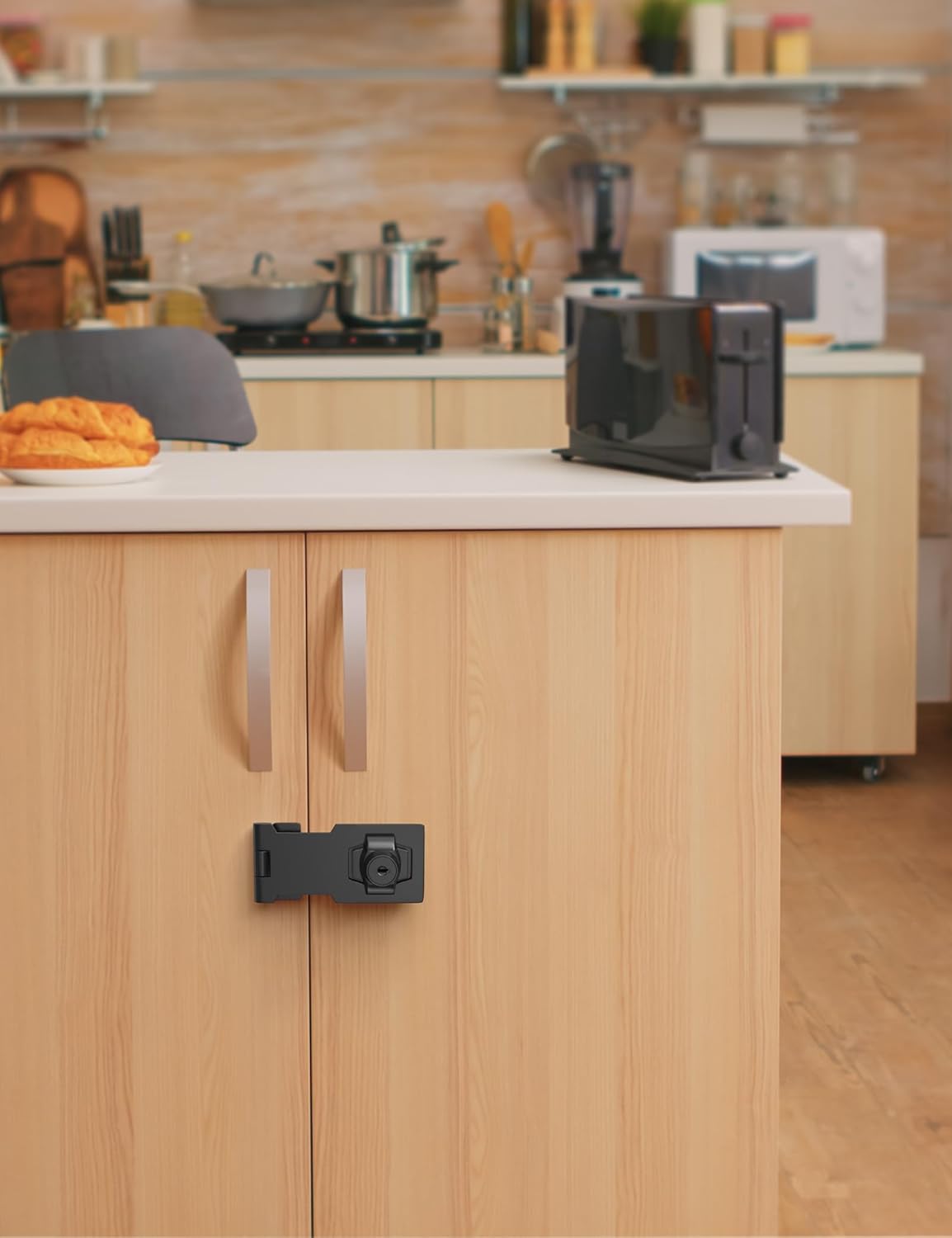 3 Inch Keyed Hasp Lock for Cabinets & Small Doors, Twist Knob Design, Heavy Duty Zinc Alloy with Chrome-Plated Iron, Includes Keys & Screws - Black, 4 Pack