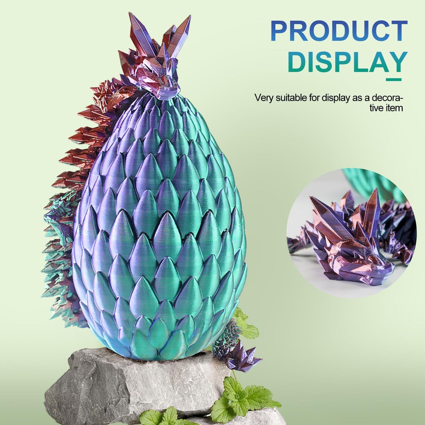 3D Printed Dragon with Dragon Egg 16.5'' Articulated Dragon Crystal Dragon Fidget Dragon Egg Toys Executive Desk Toys (Green, Dragon & Egg)