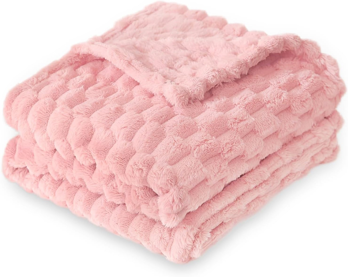 HOMRITAR Baby Blanket for Boy Girls 3D Jacquard Fluffy Toddler Blankets Soft Warm Cozy Flannel Fleece Warm Bed Blanket Nursery, Stroller Newborn Infant Bedding, 30 x 40 Inch (Light Pink)