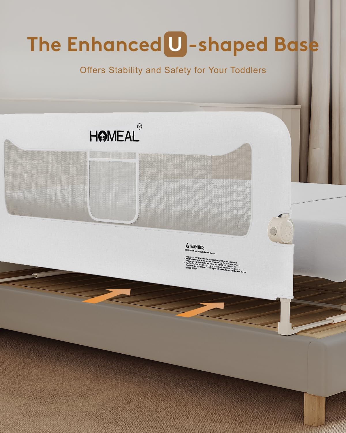 HOMEAL Bed Rail for Toddlers, 32in Swing Down Toddler Bed Rails with U-Shape Base, Foldable Baby Bed Rail Guard for Twin, Full, Queen, King Beds, Bed Rail for Baby, White