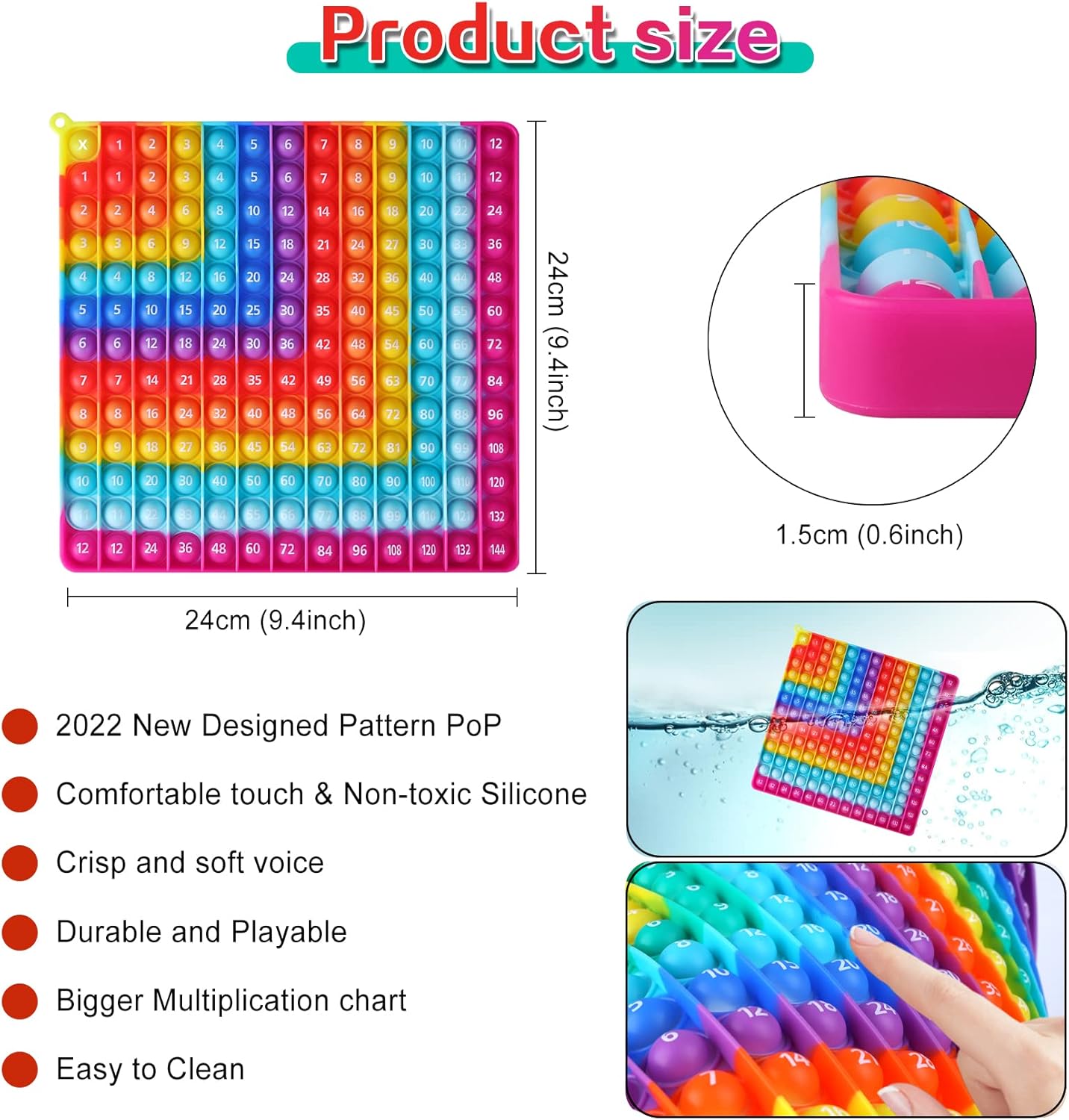 12 x 12 Multipication Games, Right-Angled Rainbow Square Math Toys 169bubbles Multiplication Pop for Teachers to Create Various Multiplication Formulas【with 1-12 Multiplication Tables】