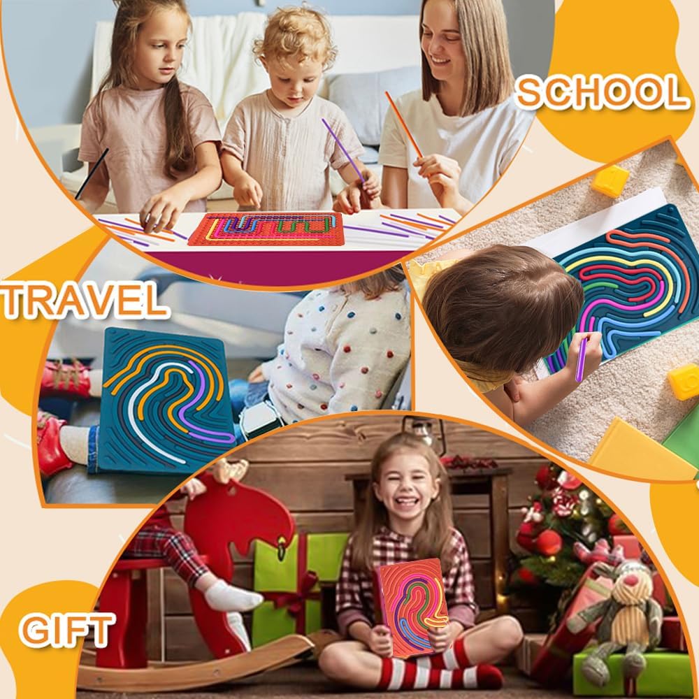 2 Pack Sensory Activity Board Fidget Toys for Calming, Silicone Double-Sided Design Quiet Sensory Toys for Kids and Adults Autism ADHD Stress Relief Toy Games Birthday Party