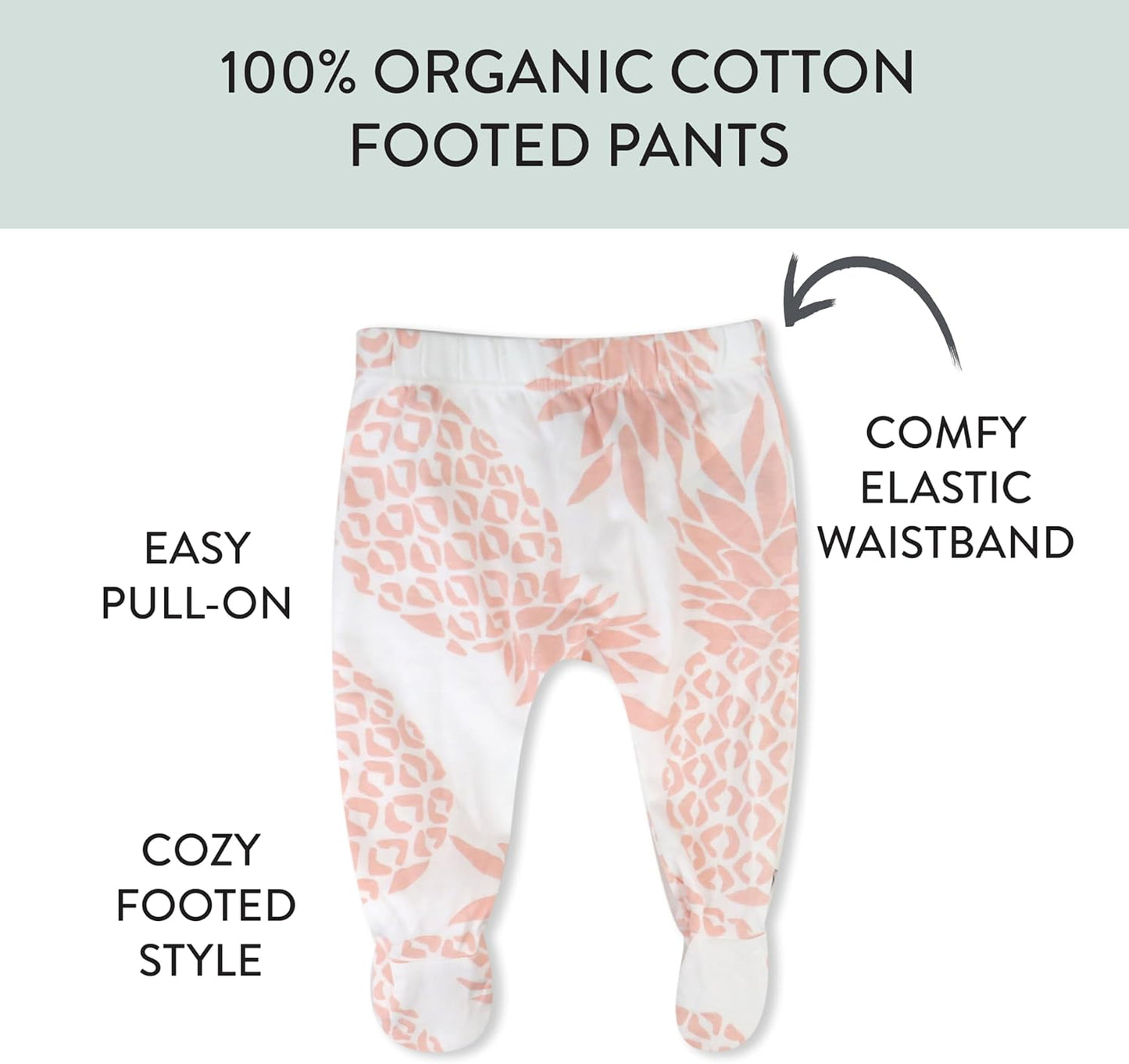 HonestBaby 3-pack Footed Pants Roomy Fit Pull on Bottoms 100% Organic Cotton for Infant Baby Boys, Girls, Unisex