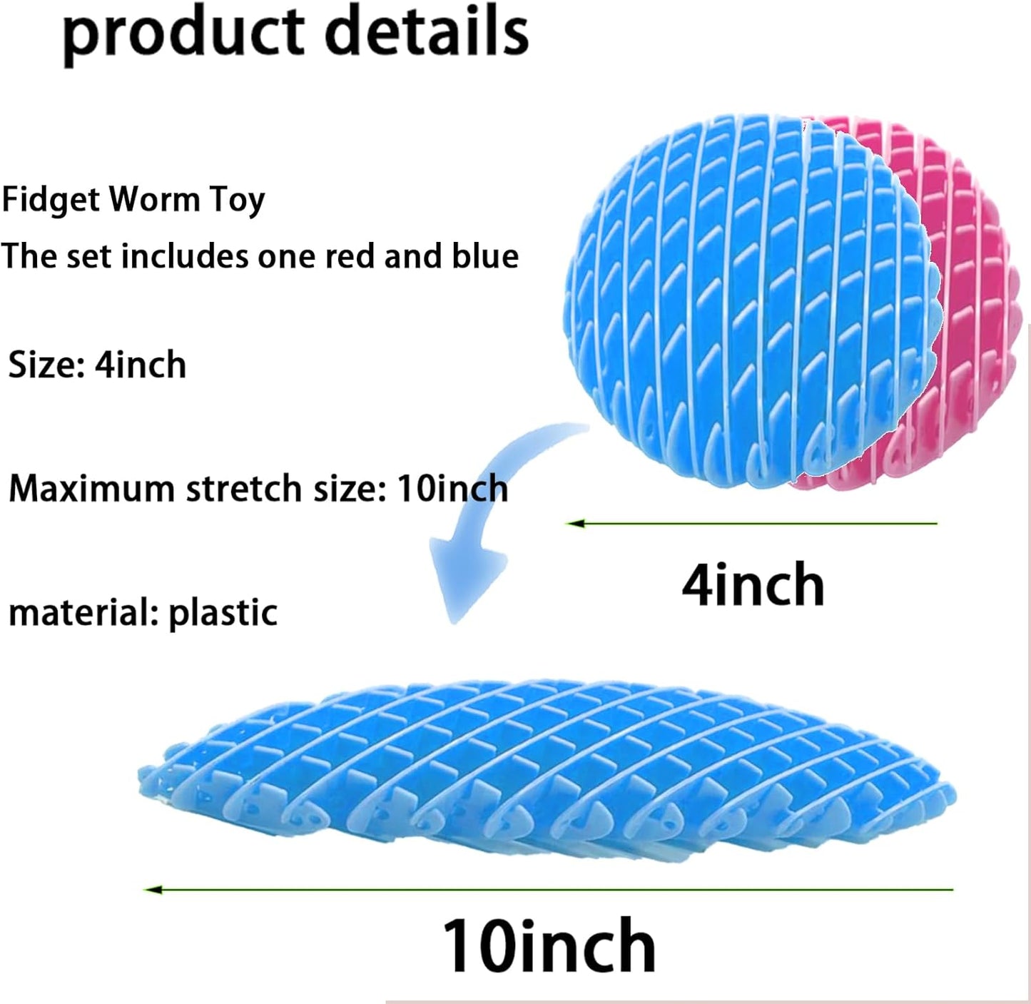 2pcs Fidget Worm Toy 3D Printing Fidget Toys Range Squeeze Toys Designed for Calming Sensory Play and Focus 4 Inches (Red and Blue Set), Small