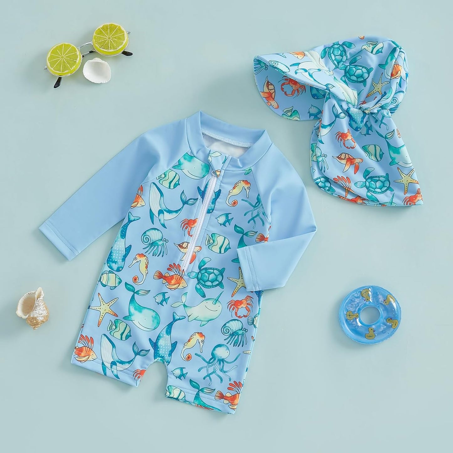 Hnyenmcko Baby/Toddler Boy Rash Guard Swimsuit Long Sleeve One Piece Zipper Swimwear Sunsuit Infant Bathing Suit Beachwear