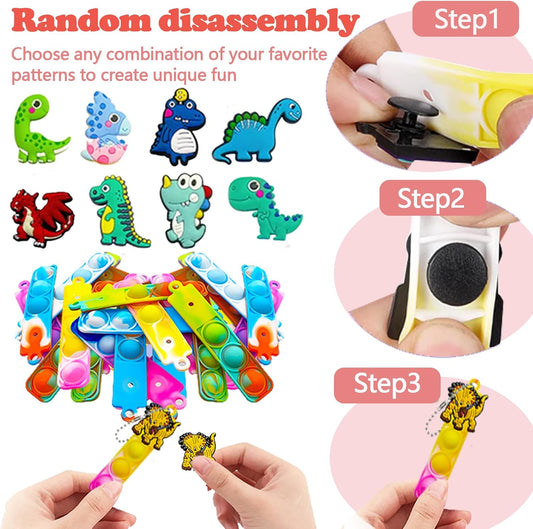 26 Pcs Mini Keychain Pop Fidget Toys for Kids, Birthday Party Favors for 3-5, 4-8, 8-12, Bulk Sensory Toys for Classroom Prizes, Party Supplies for Pinata Stuffers, Carnival Prizes (Dinosaur)