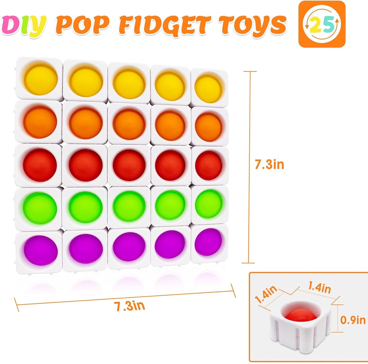 25Pcs Sensory-Pop-Fidget-Blocks, Fidget-Sensory Toys Kids CVC Learning Silicone Bubbles Toy, Pop Classroom Educational Building Block Stress Relief Puzzle for Children Adults Autistic (White)