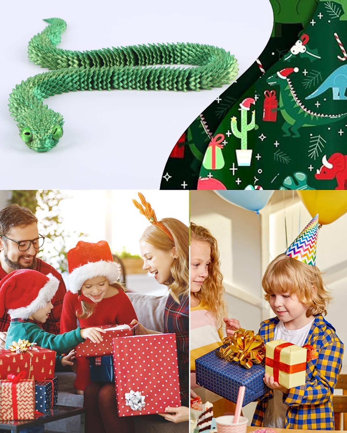 3D Printed Animals-Snake Viper, 24 in Surprise Mystery Snake Fidget Toy Creative Toy 3D Printed Articulated Snake Collectibles Home Office Executive Desk Decor (Yellow Green)