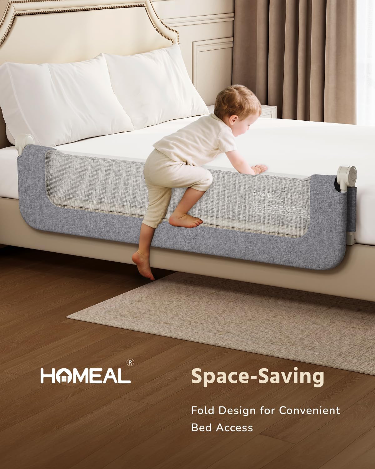 HOMEAL Bed Rail for Toddlers - 32"x24" Foldable Baby Bed Rail Guard - Breathable Bed Rail for Twin, Full, Queen, King Beds, Grey, 1 Pack