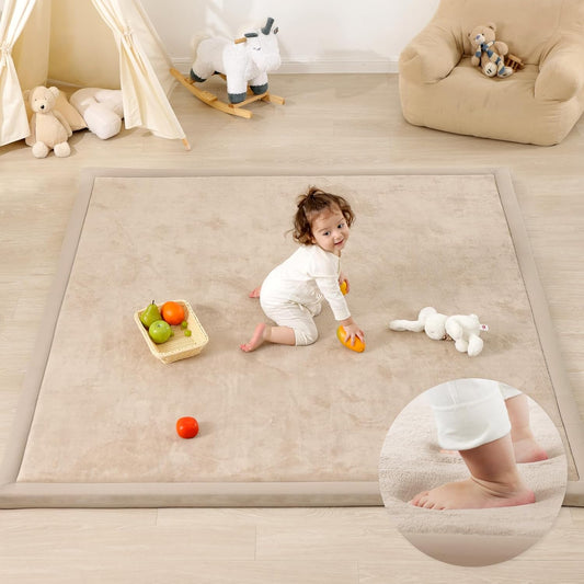 1.3" Thick baby play mat for floor,79 x 118 Large Foam Tummy Time Mat,Padded Support Soft Plush Nursery Rug for Infant,Kids Toddler Crawling kick activity (Light Grey)