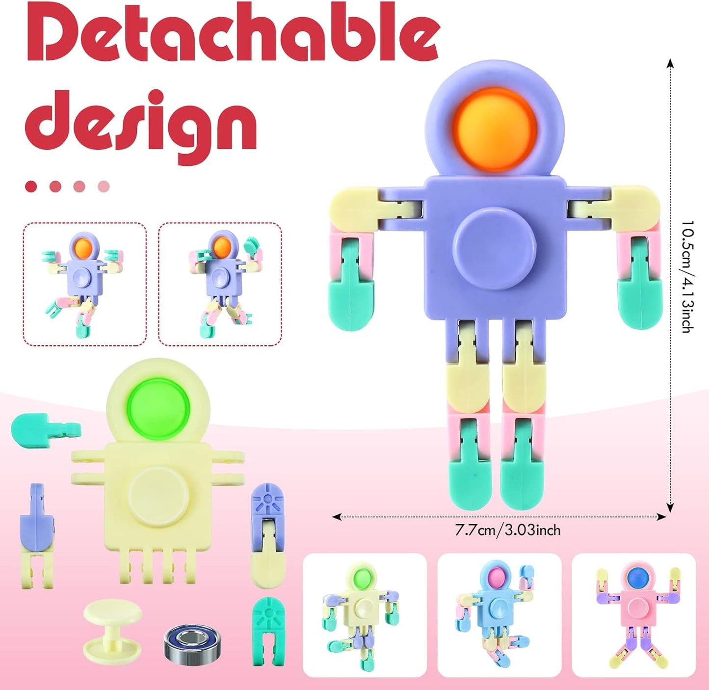 32 Pcs Funny Sensory Fidget Toys Robot Fidget Spinners Fidget Party Favors Robot Fingertip Toy DIY Transformable Chain for Teens Adults Stress Relief Birthday Gift (4 Colors,Elegant Style)