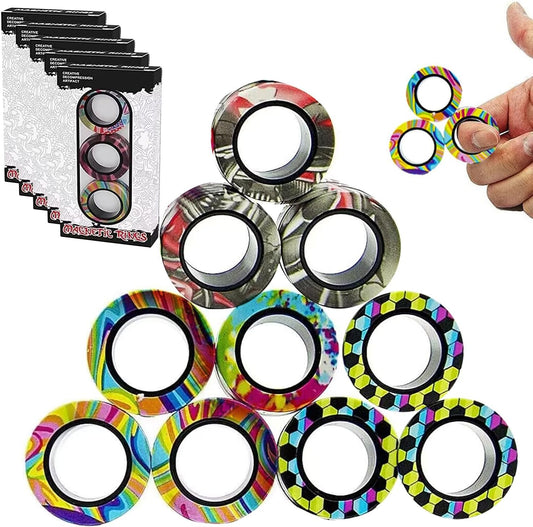 12Pcs Magnetic Rings Fidget Toys Spinner Set,Finger Magnet Rings Endless Hours of Fun ADHD Stress Relief Fidget Spinner for Relieve Anxiety Birthday for Adults Teens Kids