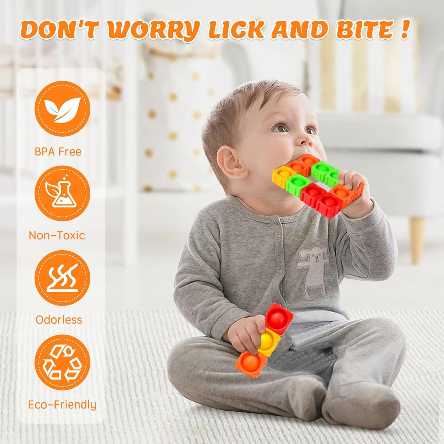 25Pcs Sensory Fidget Blocks, Kids CVC Learning Infinity Cube Bubble Toy, Pops-Its-Fidgets for Classroom Educational Stress Relief Building Block, Pop-Sensory Toys for Children Adults Autistic, Rainbow