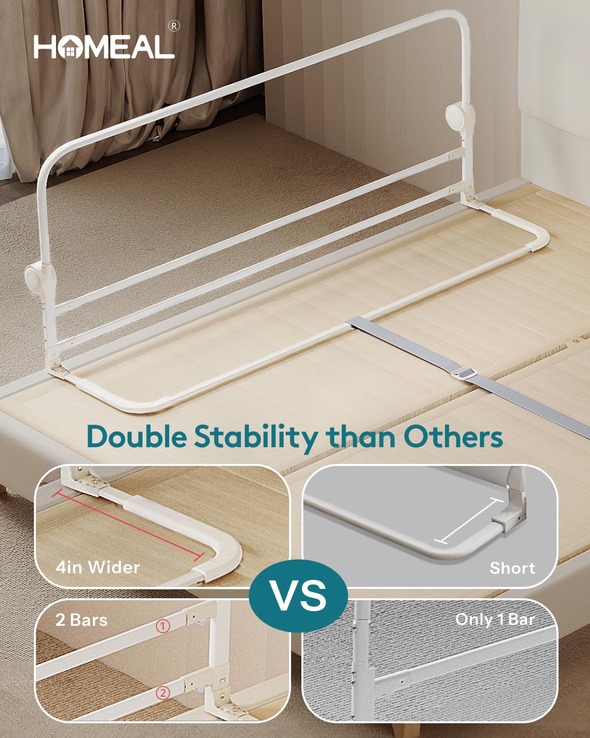 HOMEAL Bed Rail for Toddlers, 32in Foldable Baby Bed Rail Guard, Toddler Bed Rails with U-Shape Base, Breathable Mesh Bed Rail for Twin, Full, Queen, King Beds, Bed Rail for Baby, Grey