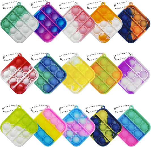 15 Pcs Mini Pop Bubble Fidget Toys for Party Favors, Small Silicone Pop Keychain Bulk for Classroom Prizes,Goodie Bag Stuffers Christmas Valentine Gifts for Kid Student