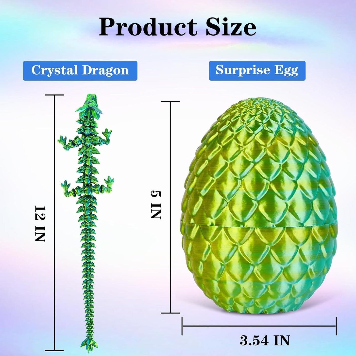3D Printed Dragon Egg Toys, Easter Egg Crystal Dinosaur Eggs Fidget Toys with Movable Joints for Kids Adults Gifts (Yellow & Green)