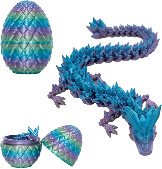 3D Printed Dragon Eggs with Dragon Inside, 12In Rainbow Dragon Egg Fidget Toy, Executive Desk Articulated Dragon Toy, Home Office Decor