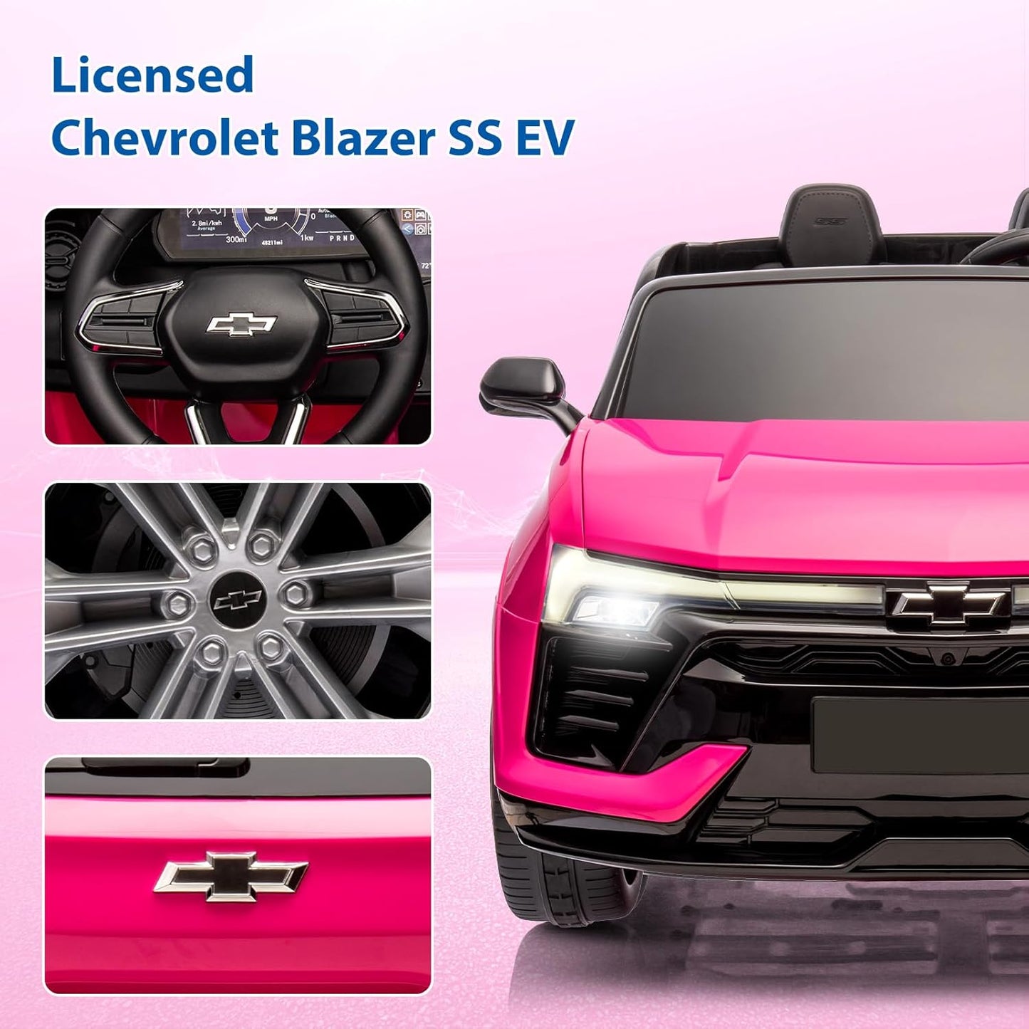 Hetoy 24V 2-Seater SUV Licensed Chevrolet Blazer Ride On Car Toy w/Parent Remote Control, 3 Speeds, Wireless Music, MP3 Player, Electric Car for Kids Ages 3-8, Pink