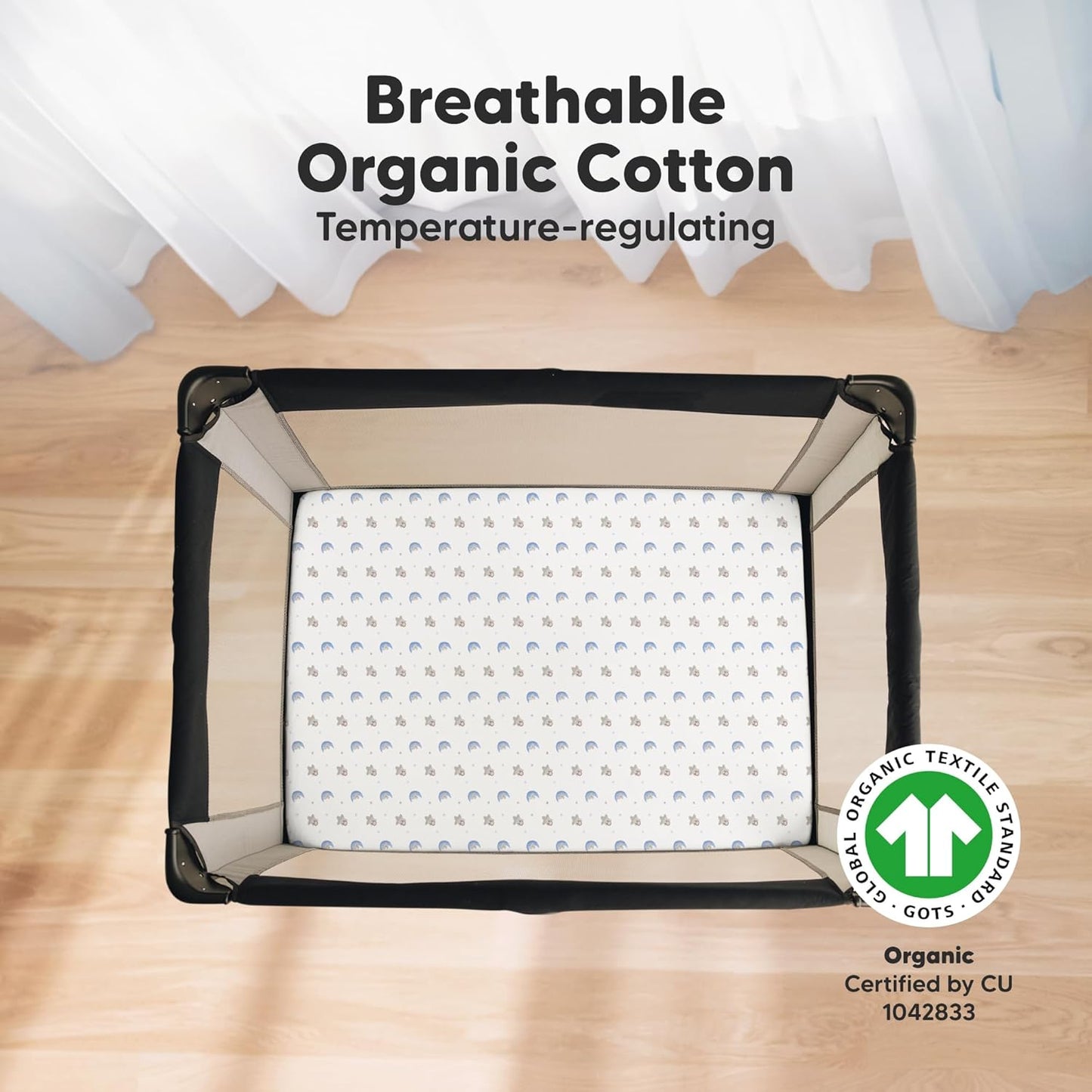 2-Pack Mini Crib Sheets Fitted - 38x26 Pack N Play Sheets for Pack and Play Mattress, Organic Cotton, Soft & Breathable Playard Bedding, Neutral Mini Toddler Bed Cover for Boys, Girls (Cosmo)