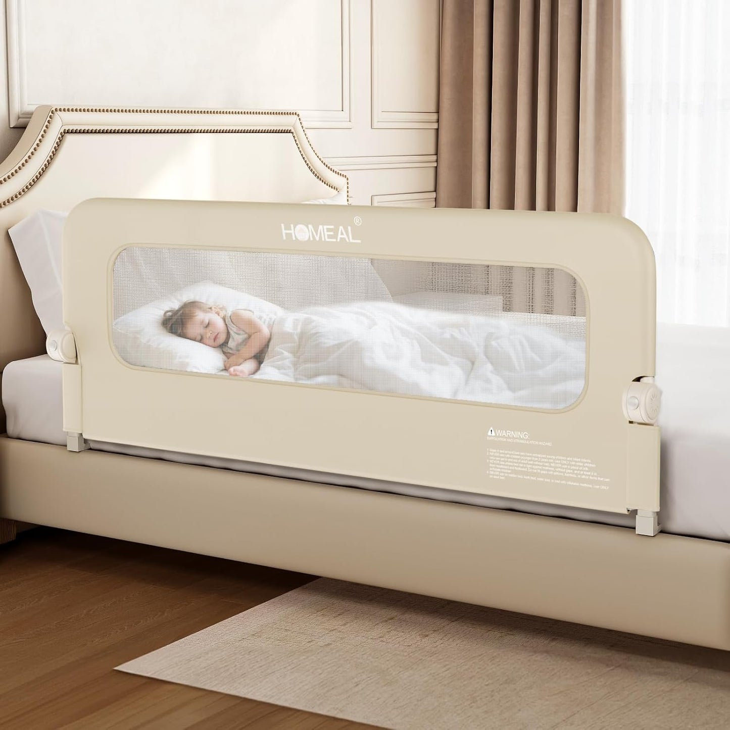 HOMEAL Toddler Bed Rails - 59"x24" Extra Long Bed Rail for Toddlers with U-Shape Base, Baby Bed Safety Guard for Twin, Full, Queen, King Mattress Bed, Beige, 1 Pack