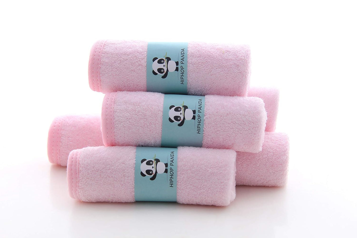 HIPHOP PANDA Baby Washcloths, Rayon Made from Bamboo - 2 Layer Ultra Soft Absorbent Newborn Bath Face Towel - Reusable Baby Wipes for Delicate Skin - Pink, 6 Pack