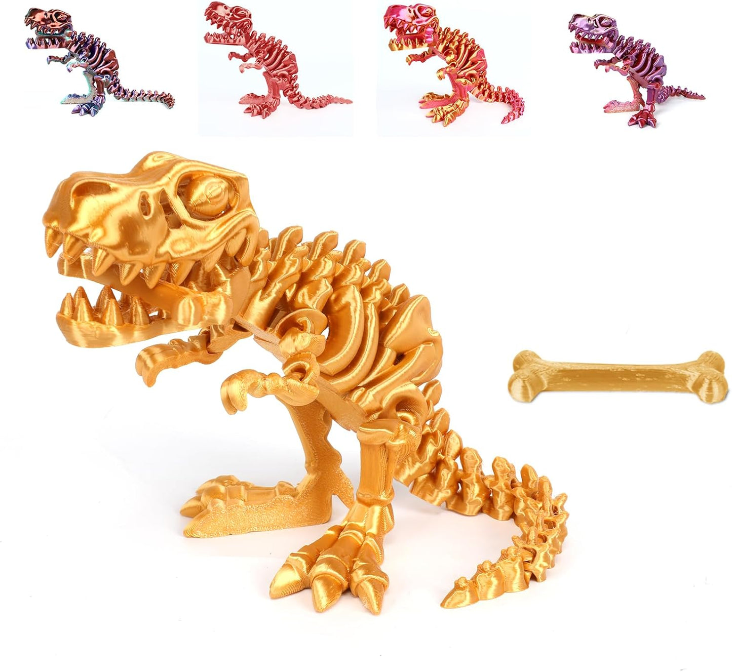 3D Printed Dinosaur Bones Tyrannosaurus Rex Skeleton with Movable Joints, 3D Model Skull T-Rex, Flexible Articulated Dinosaur Fidget Toys Adults for Autism/ADHD