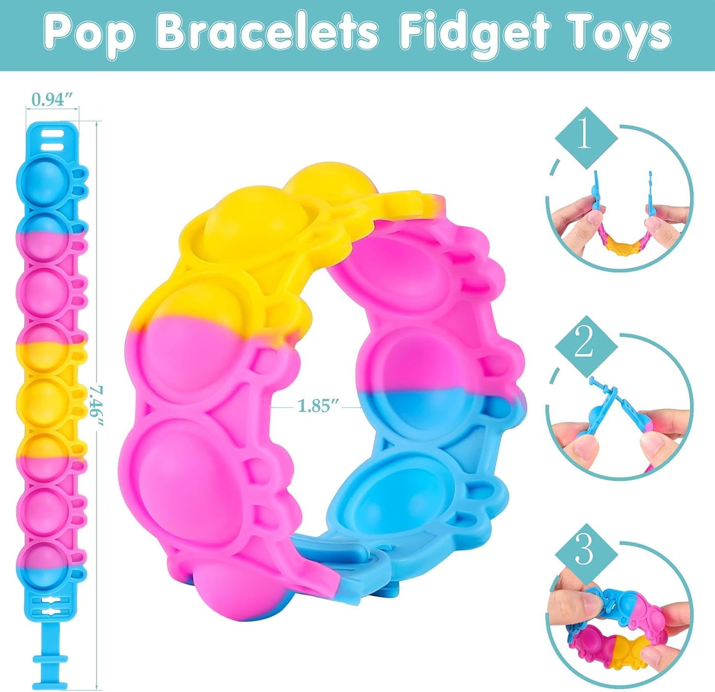 24 PCS Pop Easter Bracelets Fidget Toys Bulk Its Easter Rabbit Bracelet Easter Basket Stuffers Egg Fillers Kids Party Favors Fidgets Easter Gifts for Kids Classroom Prizes Birthday Goodie Bag Stuffers