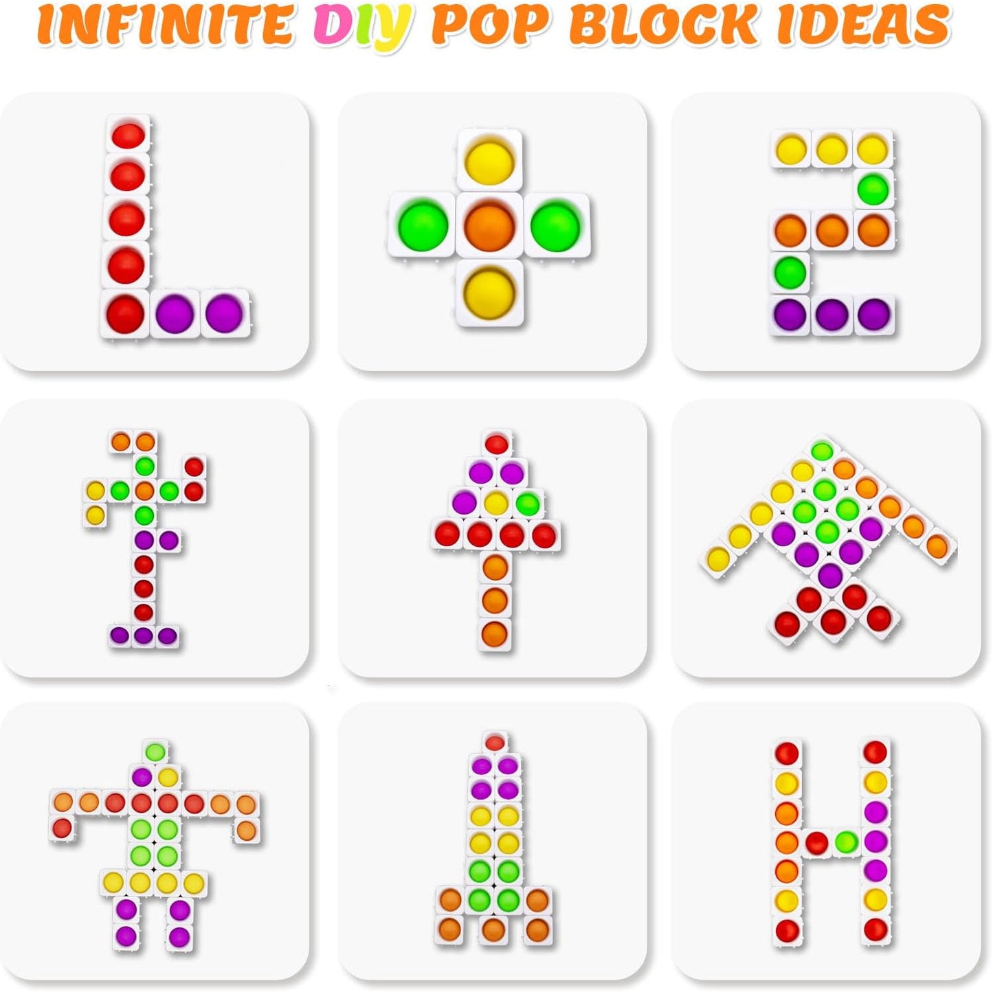 25Pcs Sensory-Pop-Fidget-Blocks, Fidget-Sensory Toys Kids CVC Learning Silicone Bubbles Toy, Pop Classroom Educational Building Block Stress Relief Puzzle for Children Adults Autistic (White)