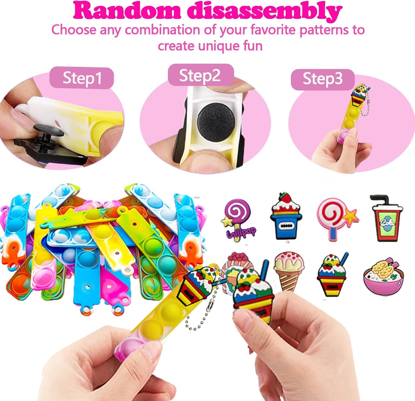26 Pcs Mini Keychain Pop Fidget Toys for Kids, Birthday Party Favors for 3-5, 4-8, 8-12, Bulk Sensory Toys for Classroom Prizes, Party Supplies for Pinata Stuffers, Carnival Prizes (Snack)