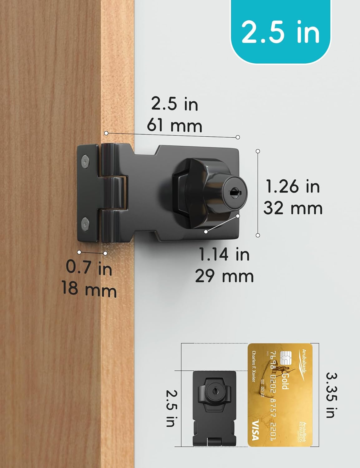 2.5 Inch Keyed Hasp Lock for Cabinets & Small Doors, Twist Knob Design, Heavy Duty Zinc Alloy with Chrome-Plated Iron, Includes Keys & Screws - Black, 4 Pack
