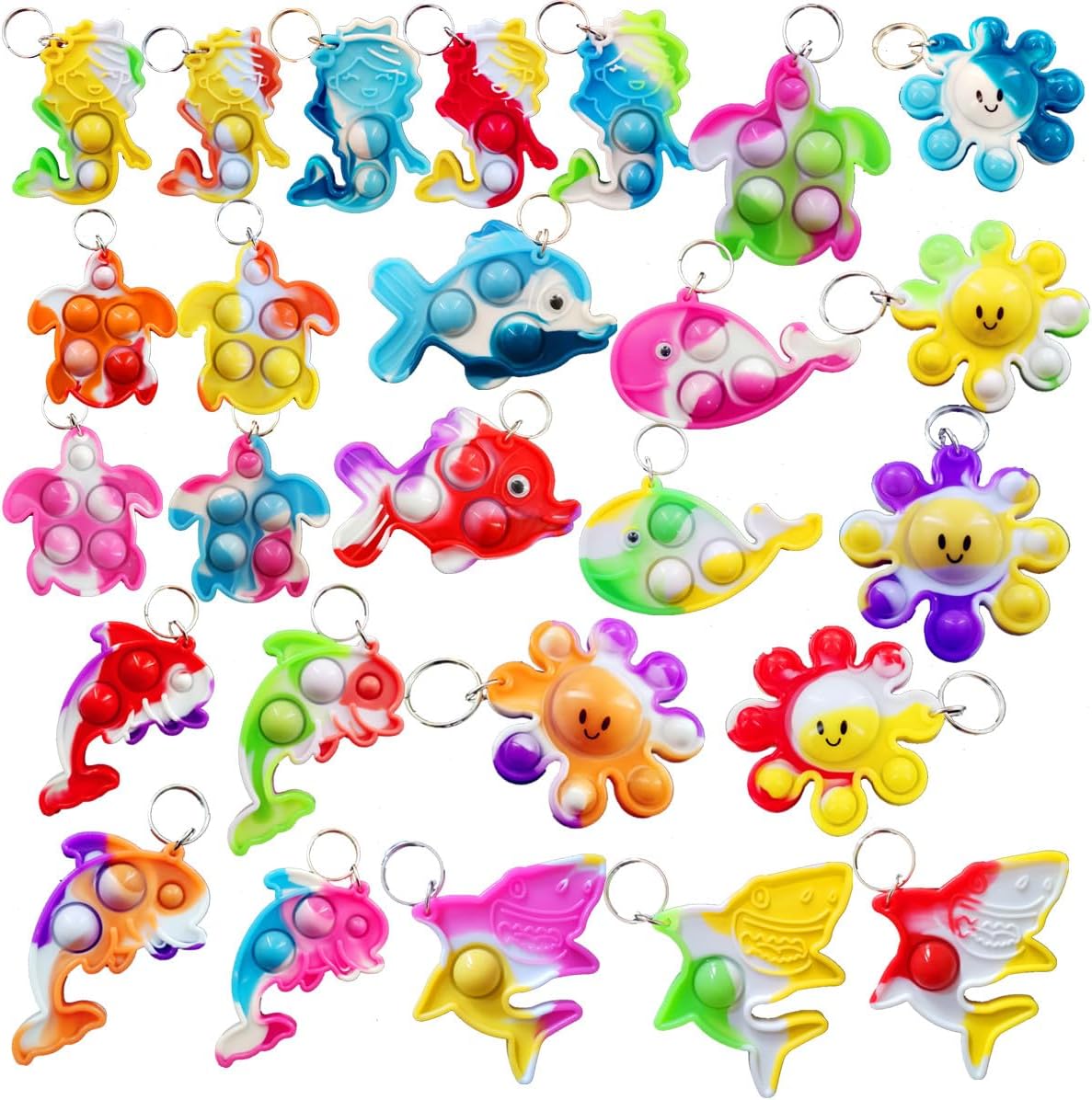 26 Packs Bluk Rainbow mini Pop Keychain,Birthday Party Favors Supplies Classroom summer students Prize
