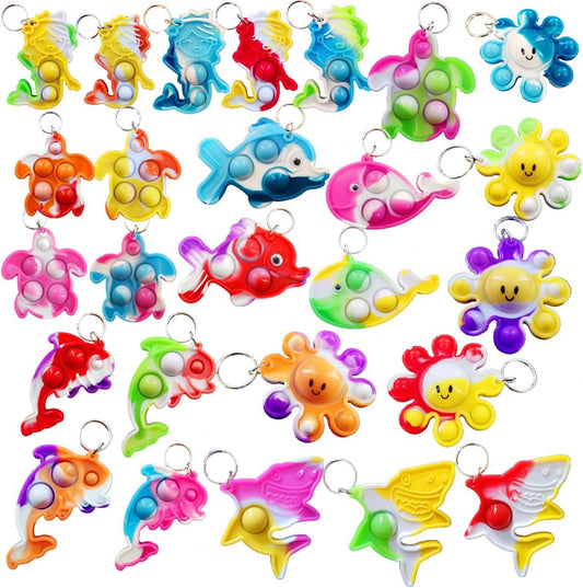26 Packs Bluk Rainbow mini Pop Keychain,Birthday Party Favors Supplies Classroom summer students Prize