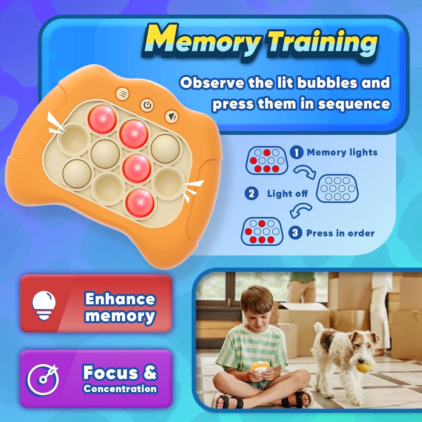 Handheld Game for Kids 6-12 with Lights and Sounds, Sensory Fidget Toys for kids 8-12, Birthday Gifts for 6 7 8 9 Year Old Girls & Boys & Teens -Orange