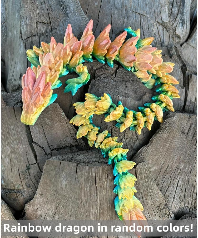 3D Printed Dragon 24inch Gemstone Dragon Dinosaur Christmas Fidget Toy Gifts for Adults Easter Basket Stuffers（24" gem dragon）