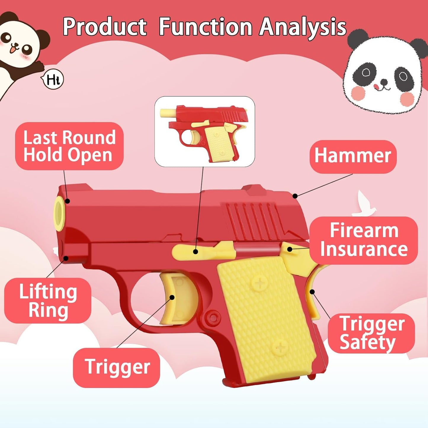1911 3D Printed Small Pistol Toys Gravity Gun Toy Pístol Fidget Toys Adults Stress Relief Pistol Toy Sensory Toys for Kids Friends Christmas Birthday Gift-Red