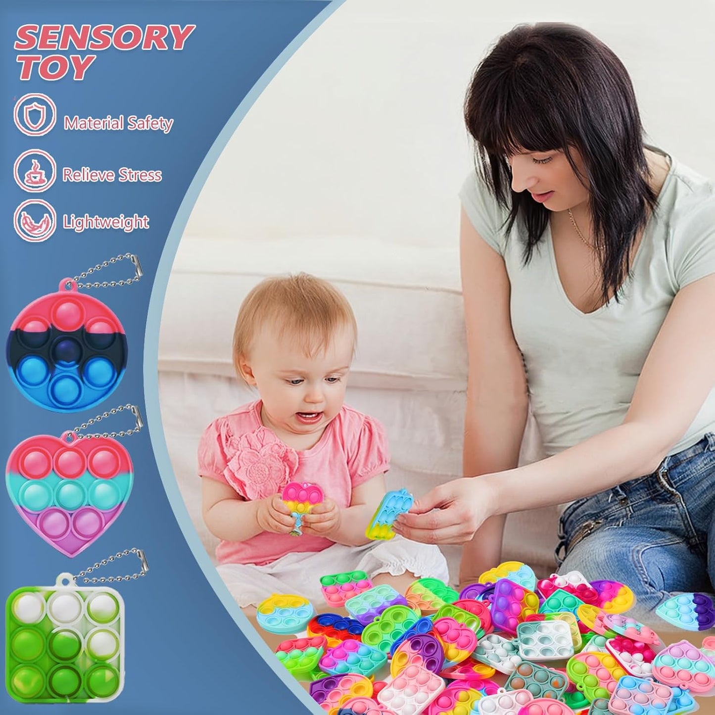 30PCS Party Favors for Kids,Bulk Fidget Toys, Birthday Party Toys, Small Classroom Prizes Box Fidgets Toys for Kids Toddlers Adult, Goodie Bag Stuffers, Treasure Chest, Bubbles Poppers (Square)