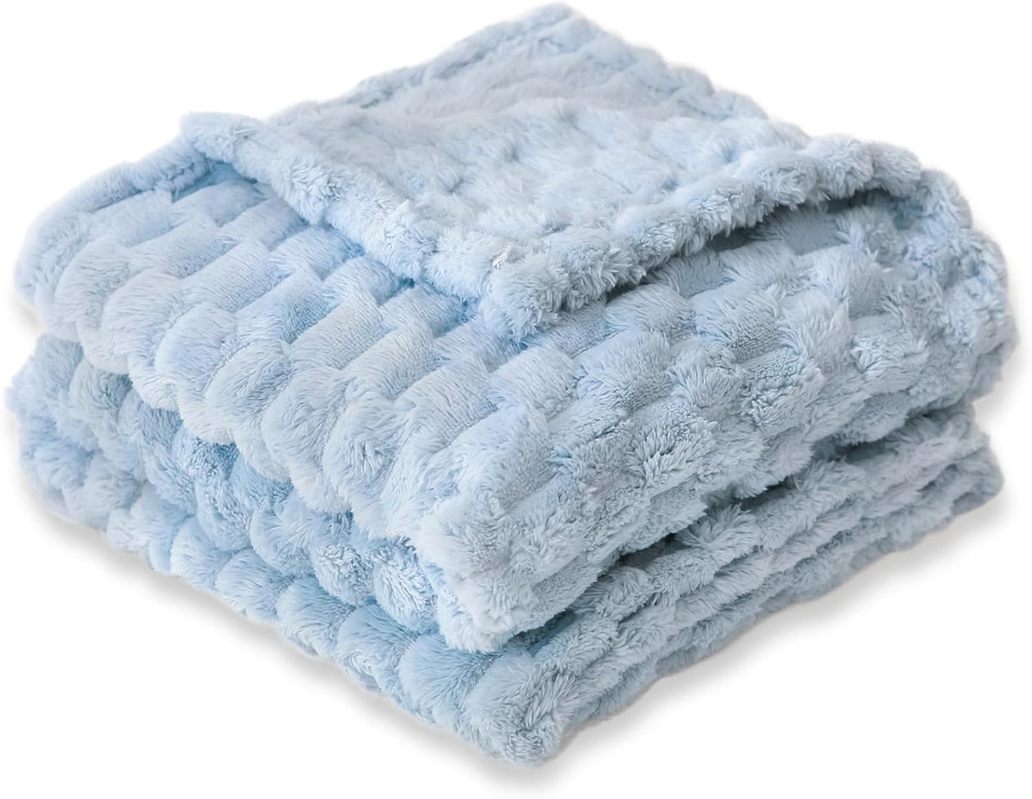 HOMRITAR Baby Blanket for Boys or Girls 3D Jacquard Fluffy Fuzzy Soft Warm Cozy Flannel Fleece Warm Blanket for Nursery, Stroller Toddler Bedding (30 x 40 Inch, Blue)