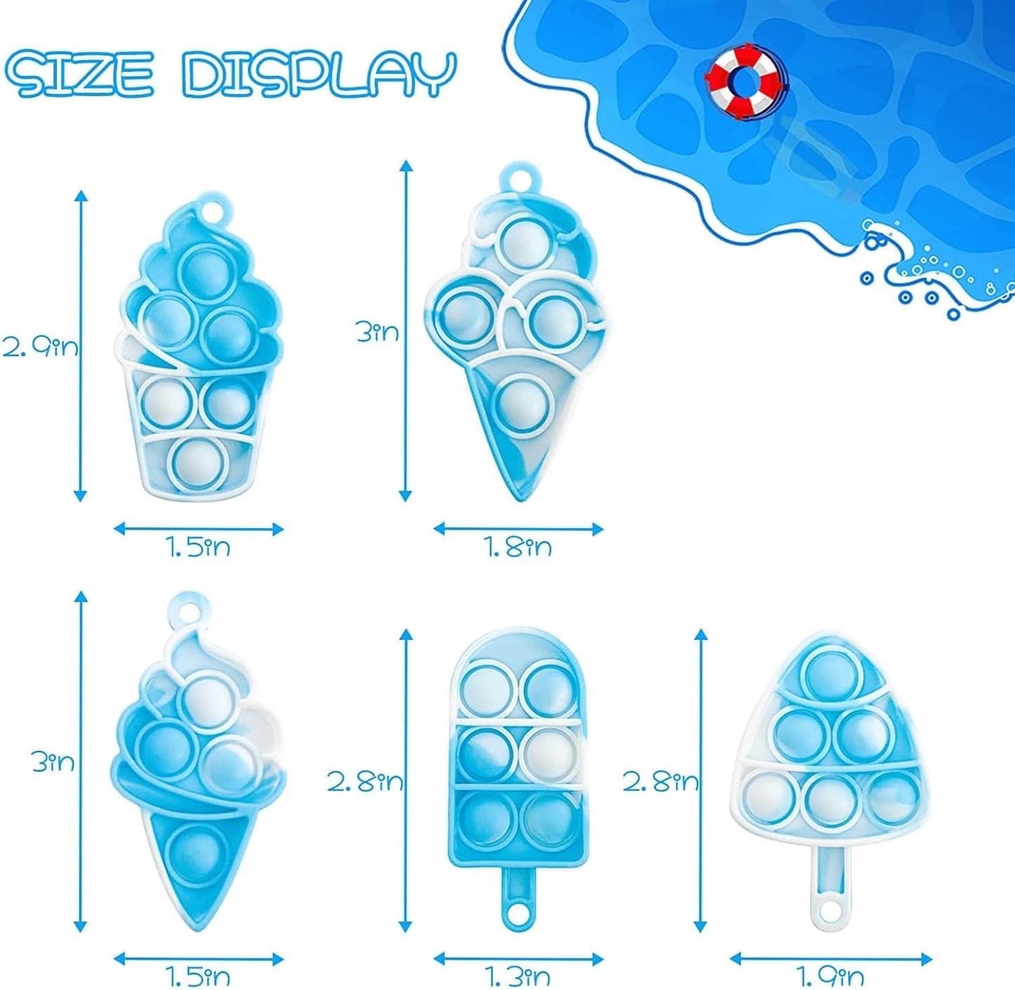 20 Pcs Ice Cream Mini Pop Push Keychain Fidget Toy Pack, Mini Pop Push Bubble Fidget Sensory Toys, Easter,Halloween,Christmas Toys for Kids Adult Gifts Birthday Party Favors