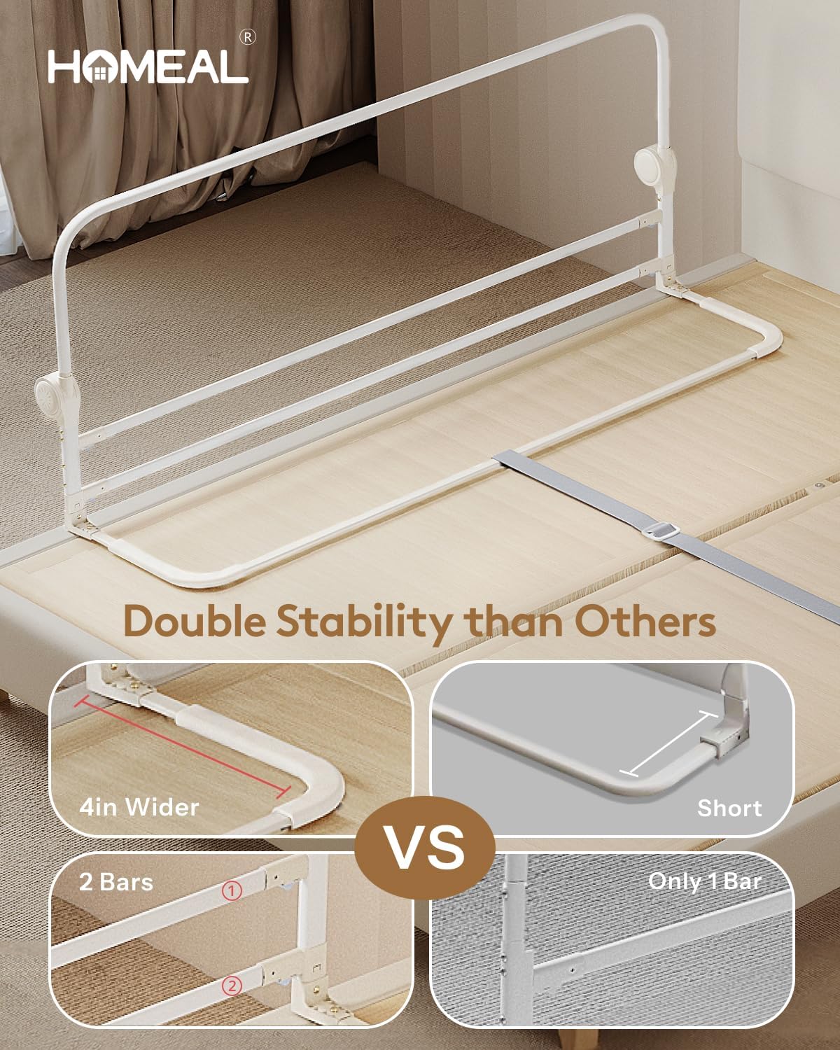 HOMEAL Bed Rail for Toddlers, 32in Swing Down Toddler Bed Rails with U-Shape Base, Foldable Baby Bed Rail Guard for Twin, Full, Queen, King Beds, Bed Rail for Baby, White