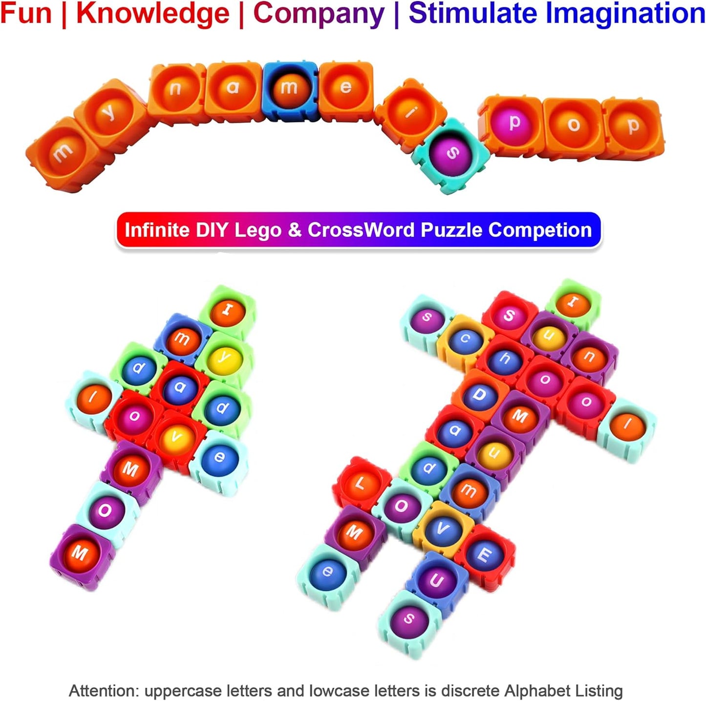 22PCS JeewLet-POP MultiSensory Pop-CVC-Fidget-Classroom-Toys。Funny Reading&Phonics Interactive Tools。Giant Rainbow Silicone Bubble&Loud Crisp Sound&DIY-Pops-Its-Fidget-Toys-Building-Block-Game