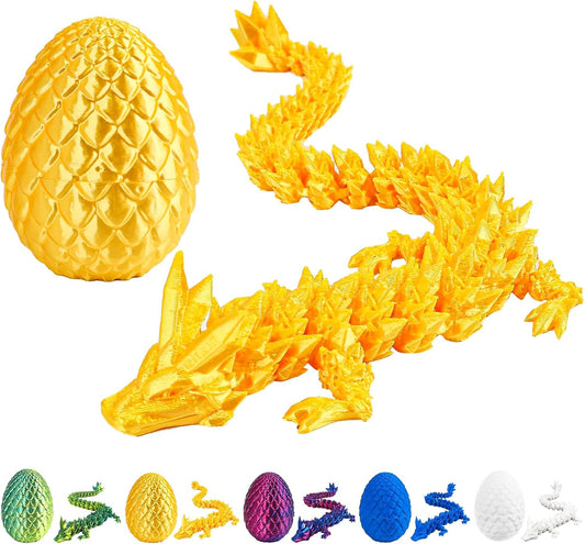 3D Printed Dragon Egg with Dragon Inside,12 Inch 3D Printed Dragon Egg Fidget Toy，Home Office Decor Executive Desk Toys for Autism/ADHD (Silk Gold)