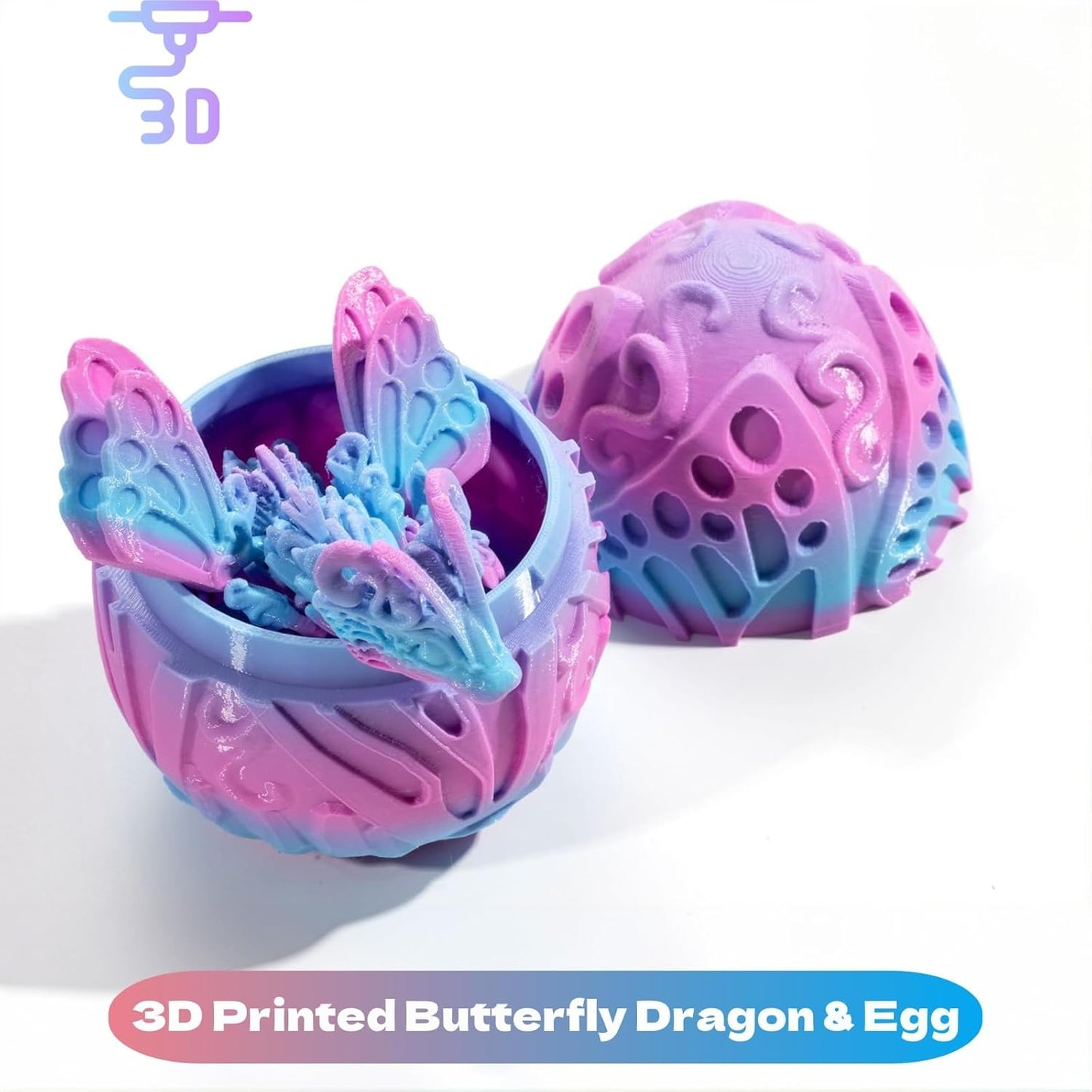 3D Printed Dragon Egg with Dragon Inside, Fully Articulated Butterfly Dragon in Egg, Dragon Fidget Toy, Home/Office/Desktop Décor, Easter Basket Stuffers, Gift for her (Dreams)