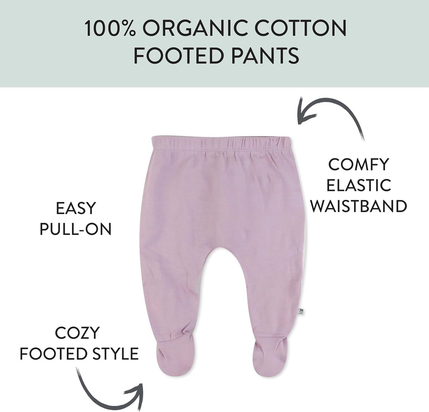 HonestBaby 3-pack Footed Pants Roomy Fit Pull on Bottoms 100% Organic Cotton for Infant Baby Boys, Girls, Unisex