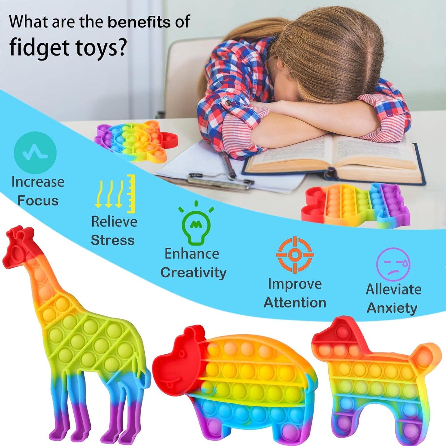 24 Packs Fidget Toys Bulk Gifts for Kids Adults , Classroom Boys Girls Sensory Bubble Set Carnival Pinata Prizes Bag, Desk Toy Party Favors Kit Game Ideas Gift Cute Animal